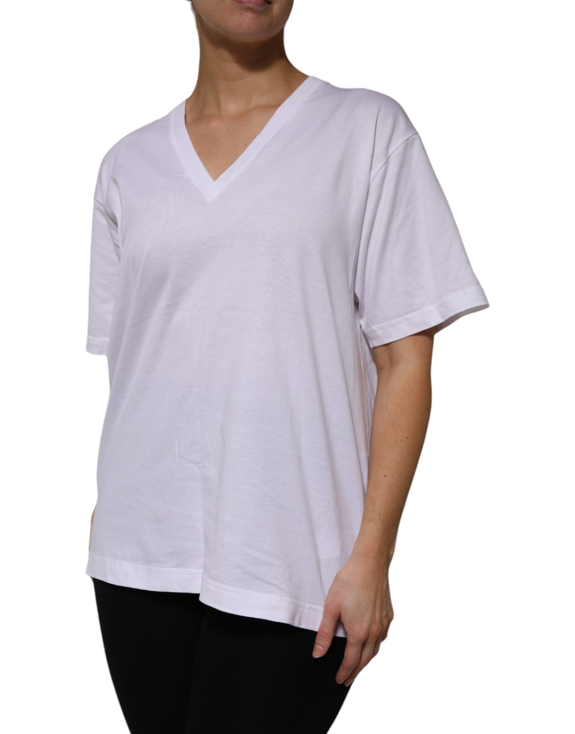Woman wearing white t-shirt