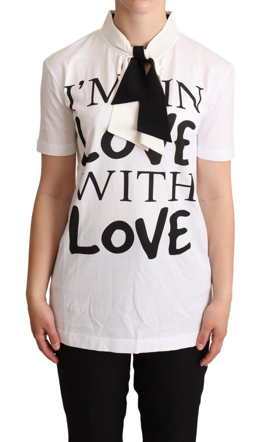 White t-shirt with black lettering
