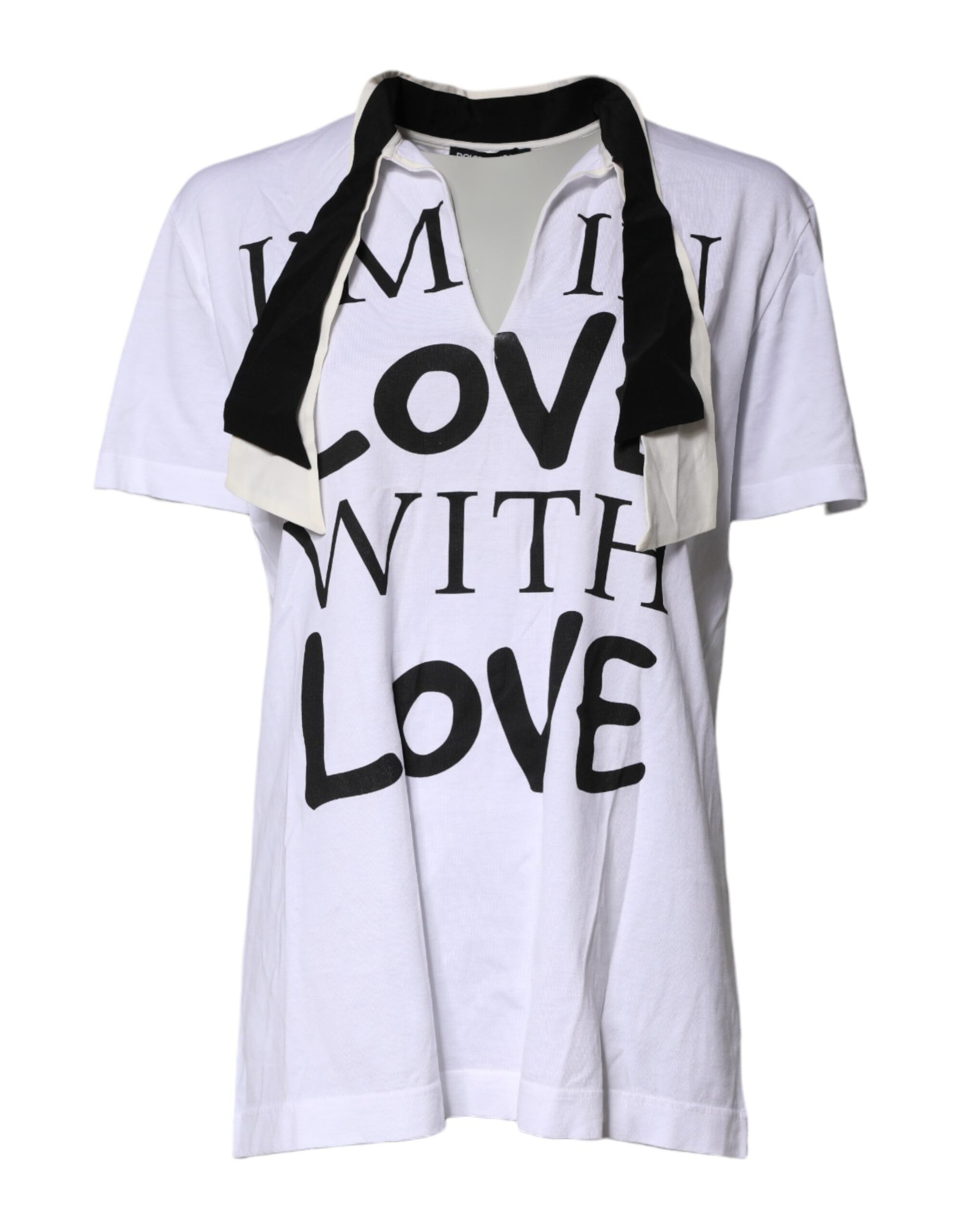 White t-shirt with black lettering