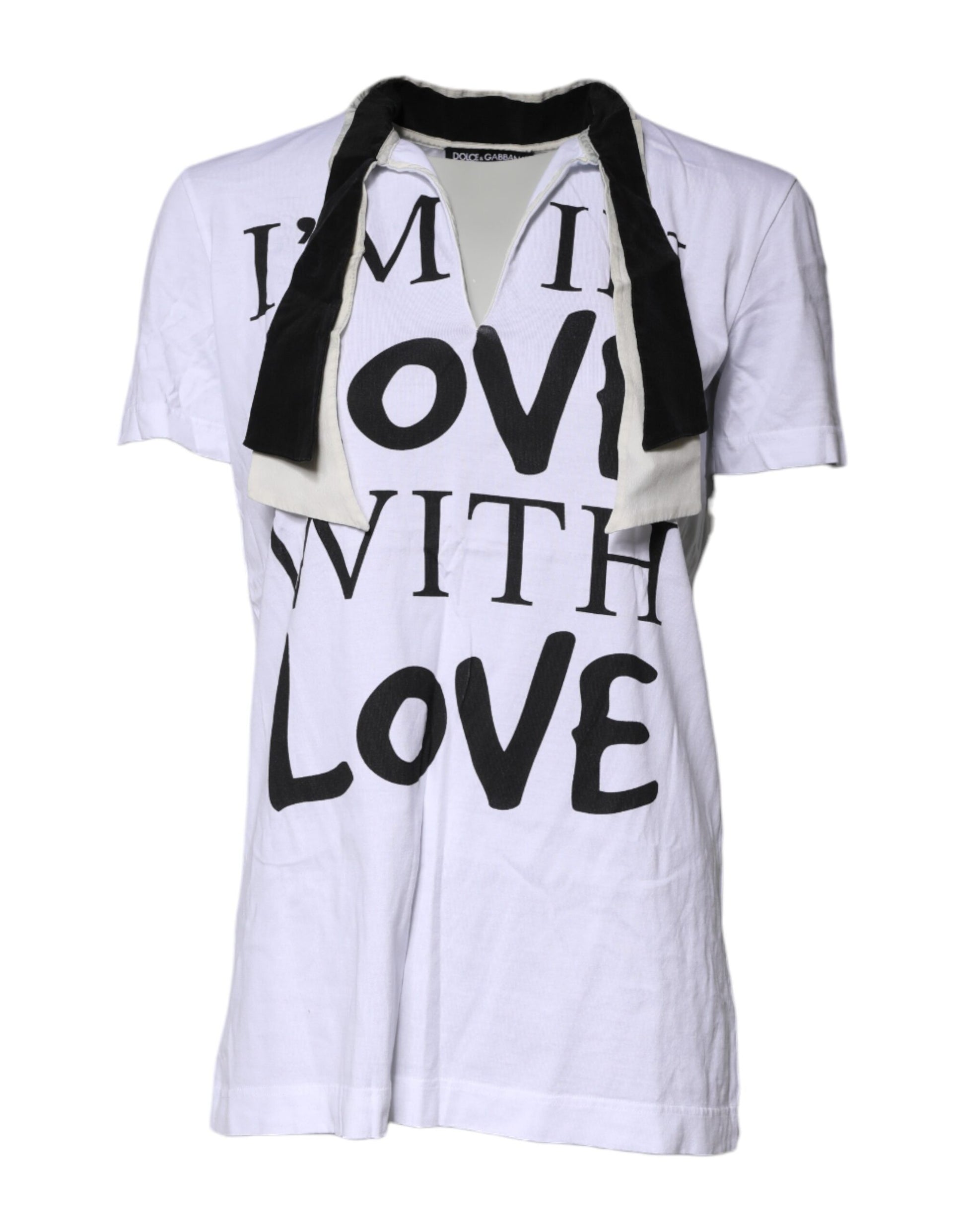 White t-shirt with black lettering
