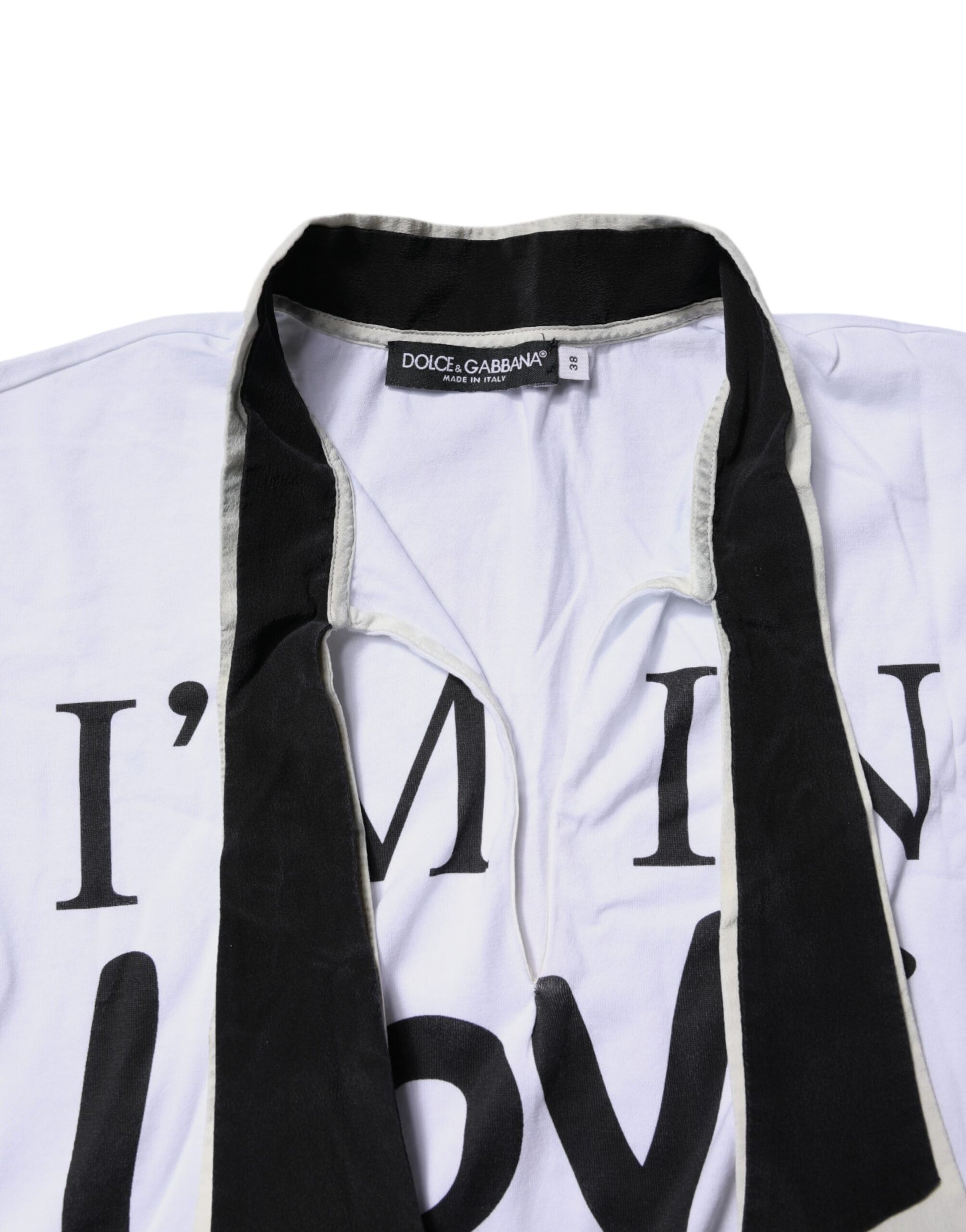 Black and white striped scarf on a shirt