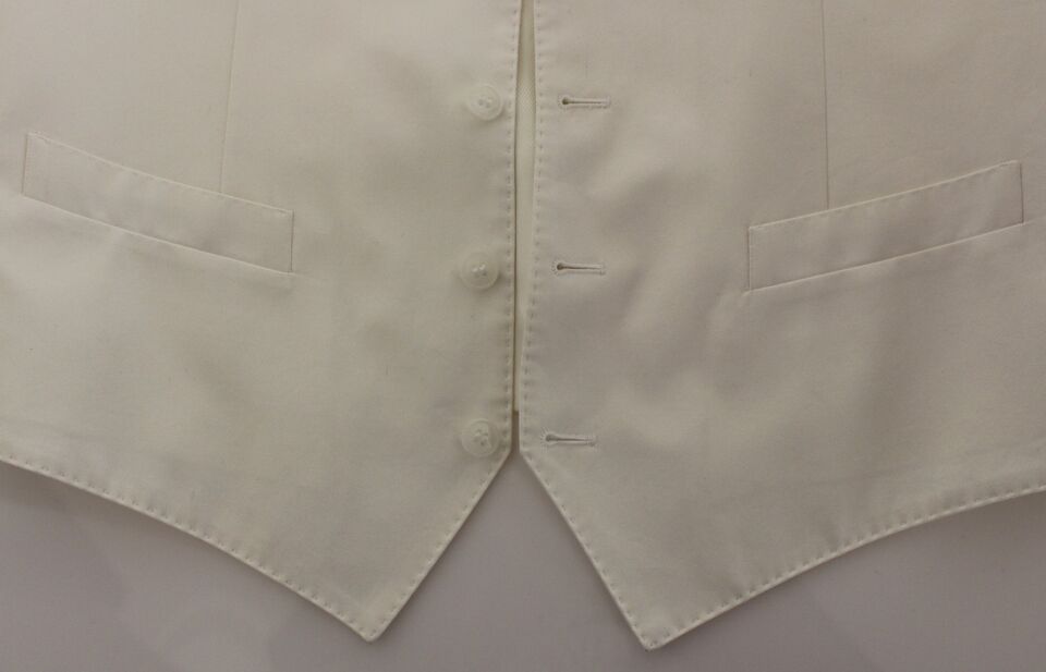 A white cotton silk blend vest blazer with buttons and pockets