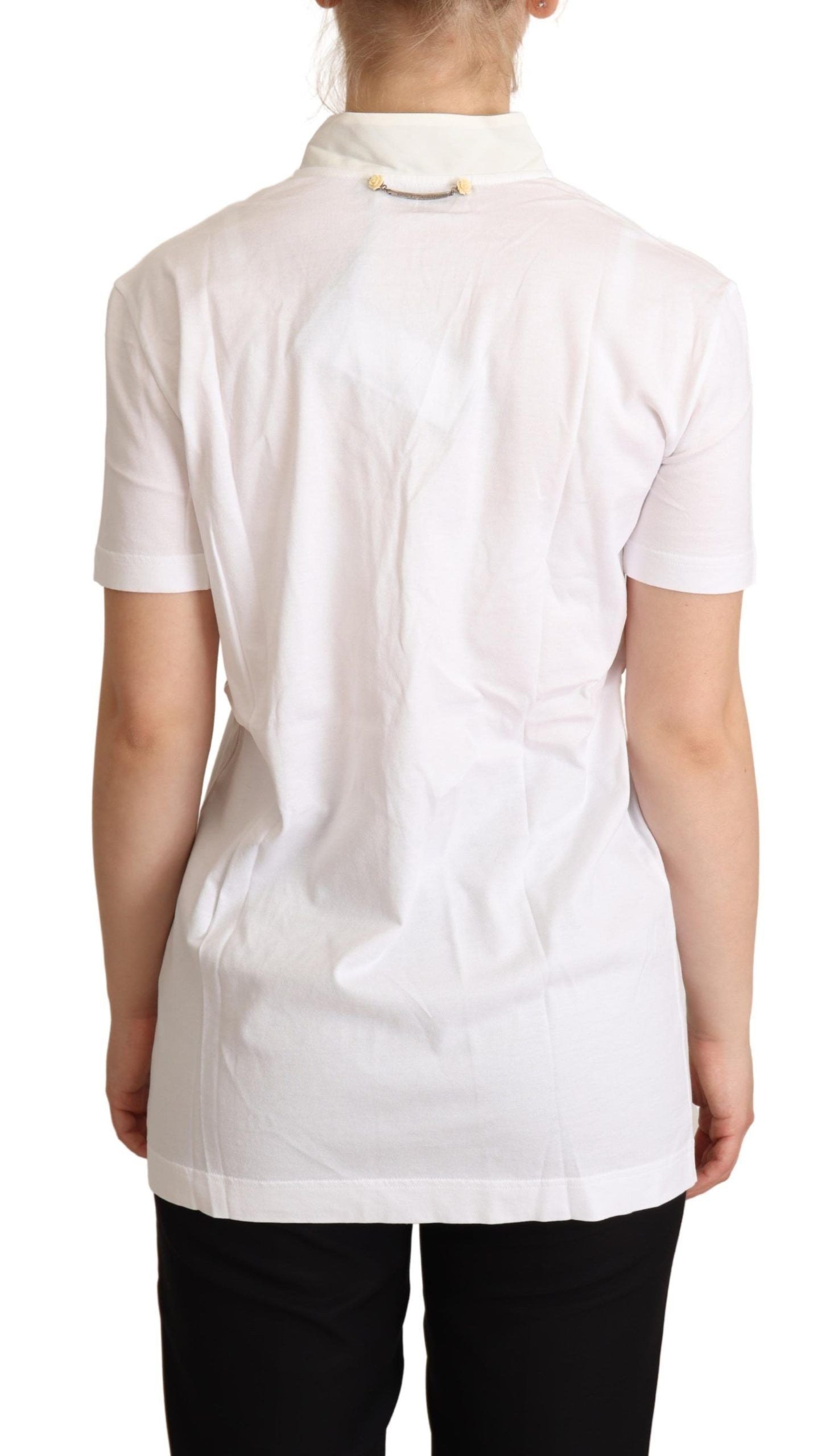 White shirt with short sleeves on a person standing against white background
