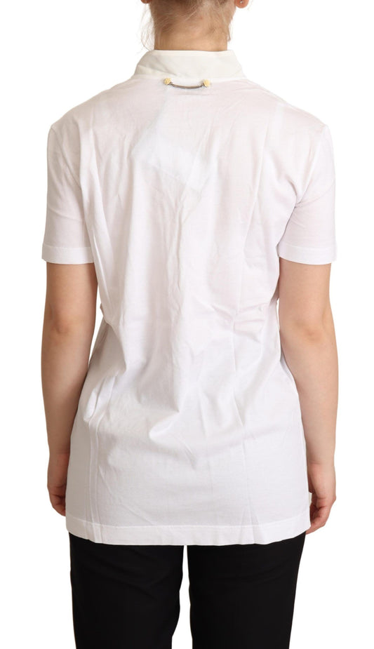 White shirt with short sleeves on a person standing against white background