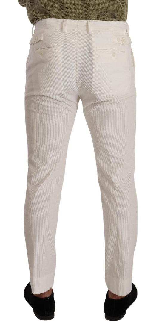 Pair of light beige trousers with a patterned texture