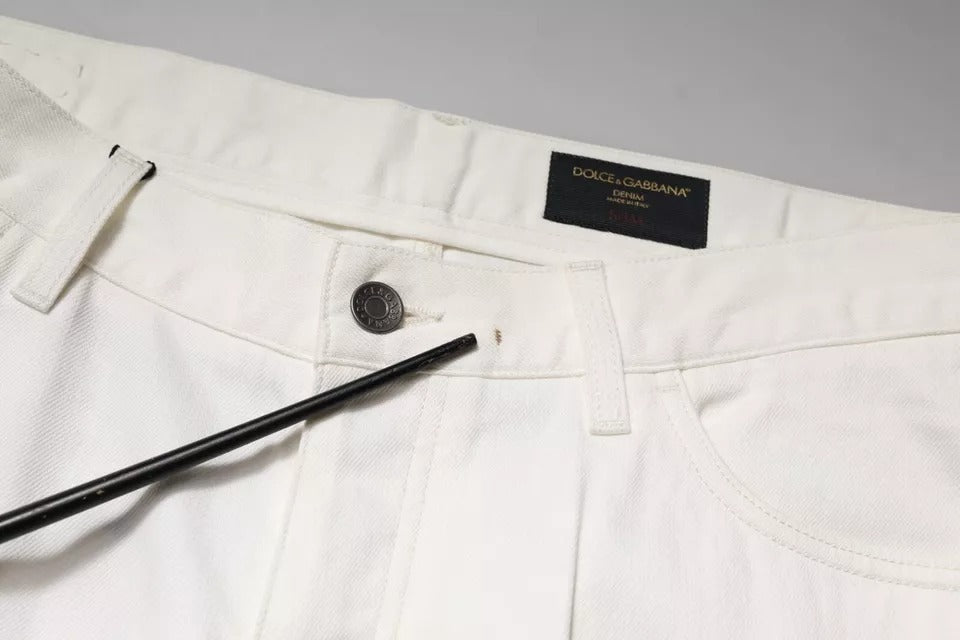 White pants with black zipper pulls