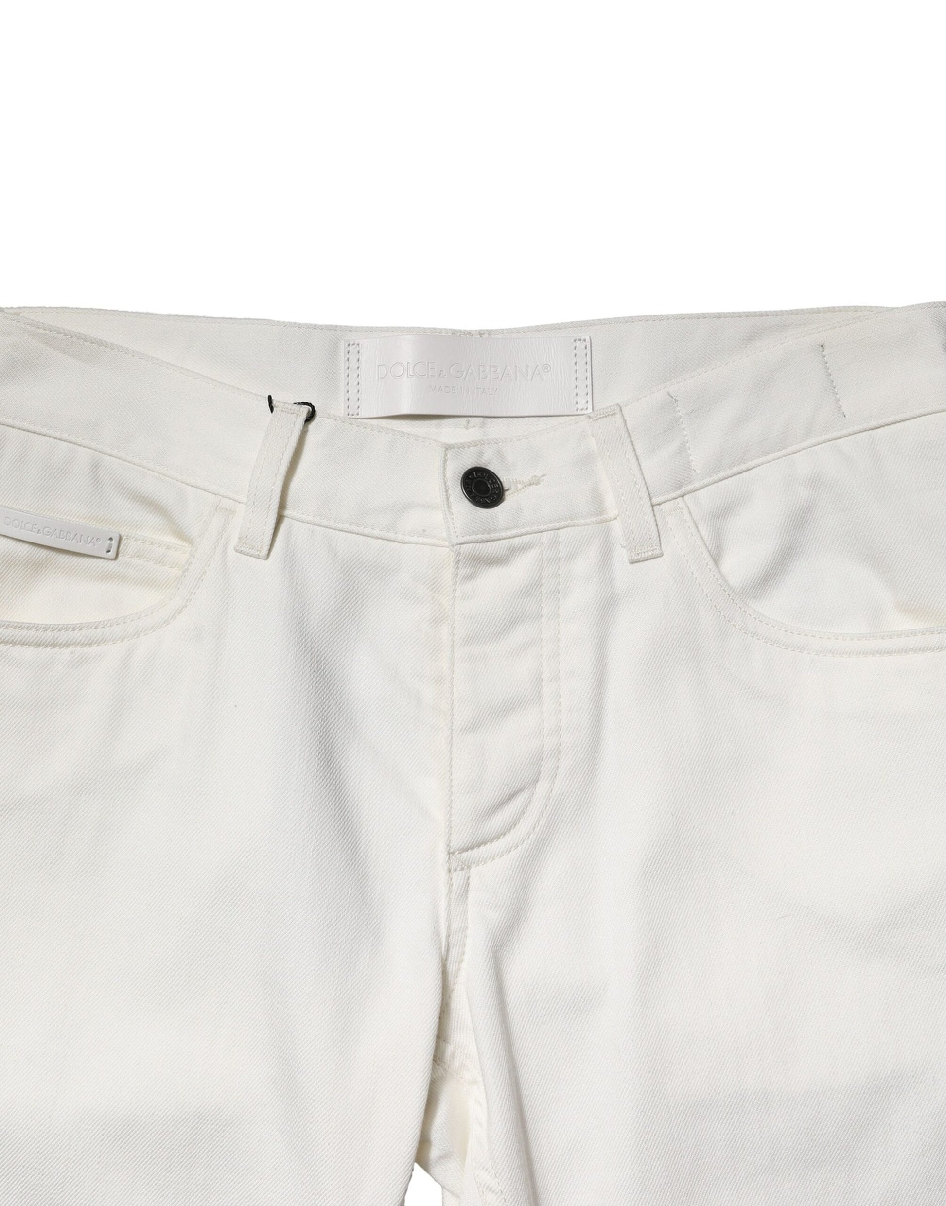 White shorts with black button and belt loops