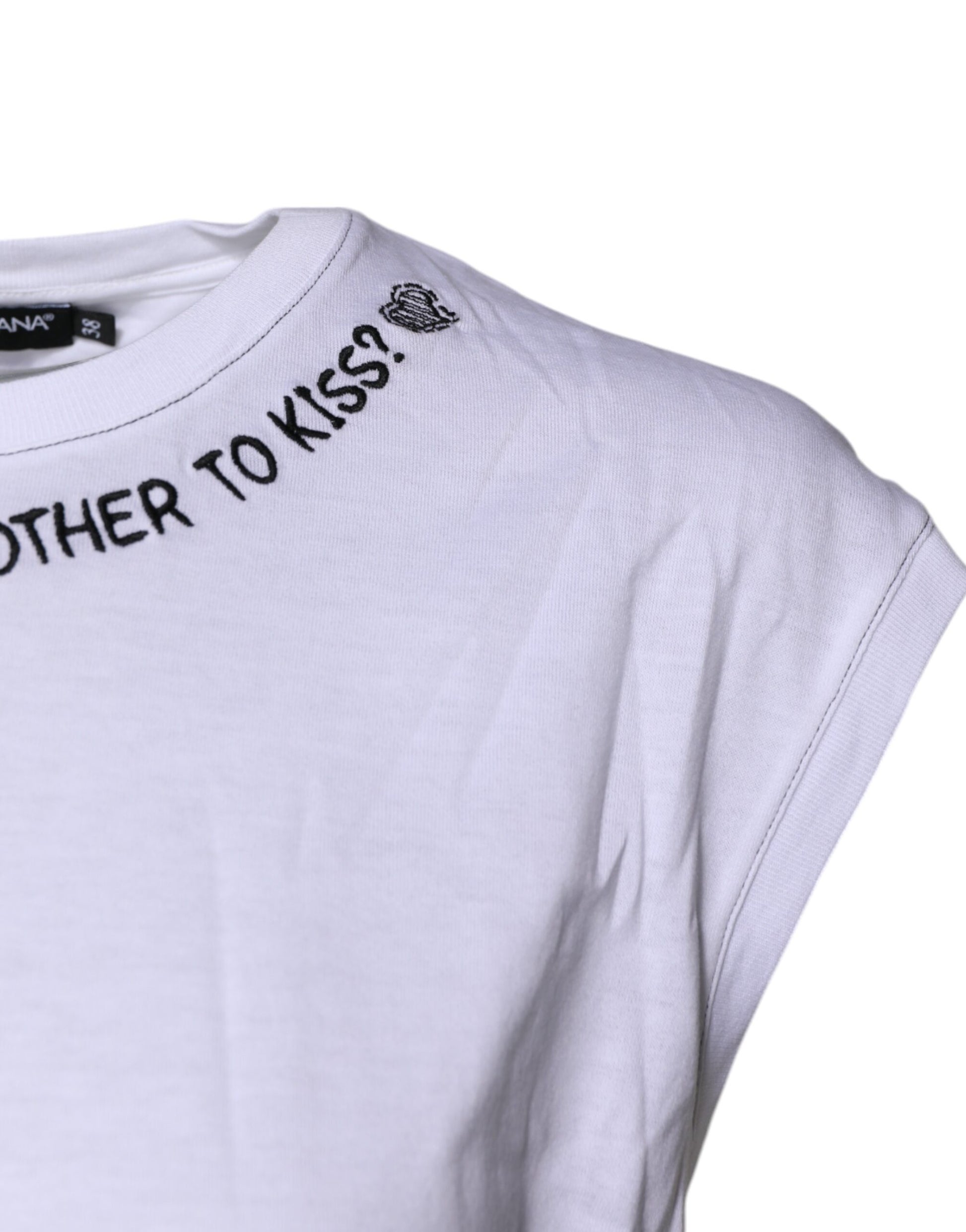 White t-shirt with black lettering