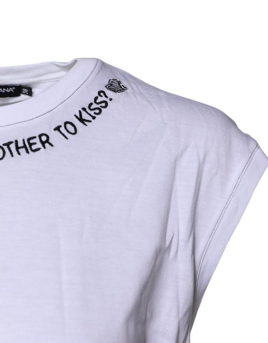 White t-shirt with black lettering
