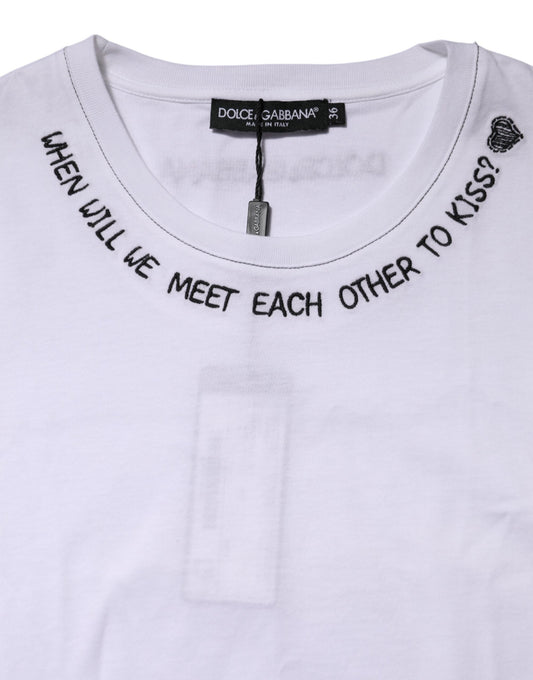 White t-shirt with handwritten message on front