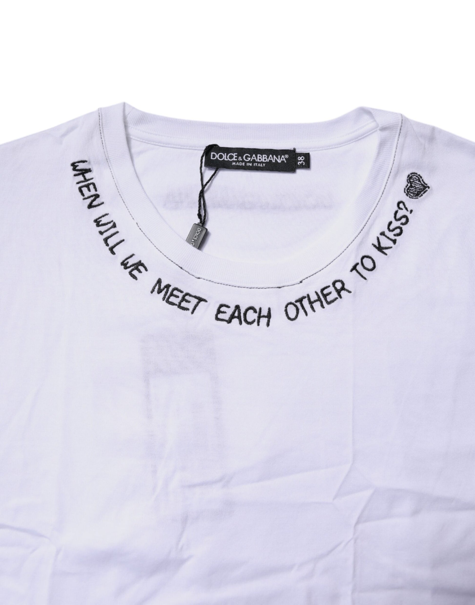 White t-shirt with embroidered message
