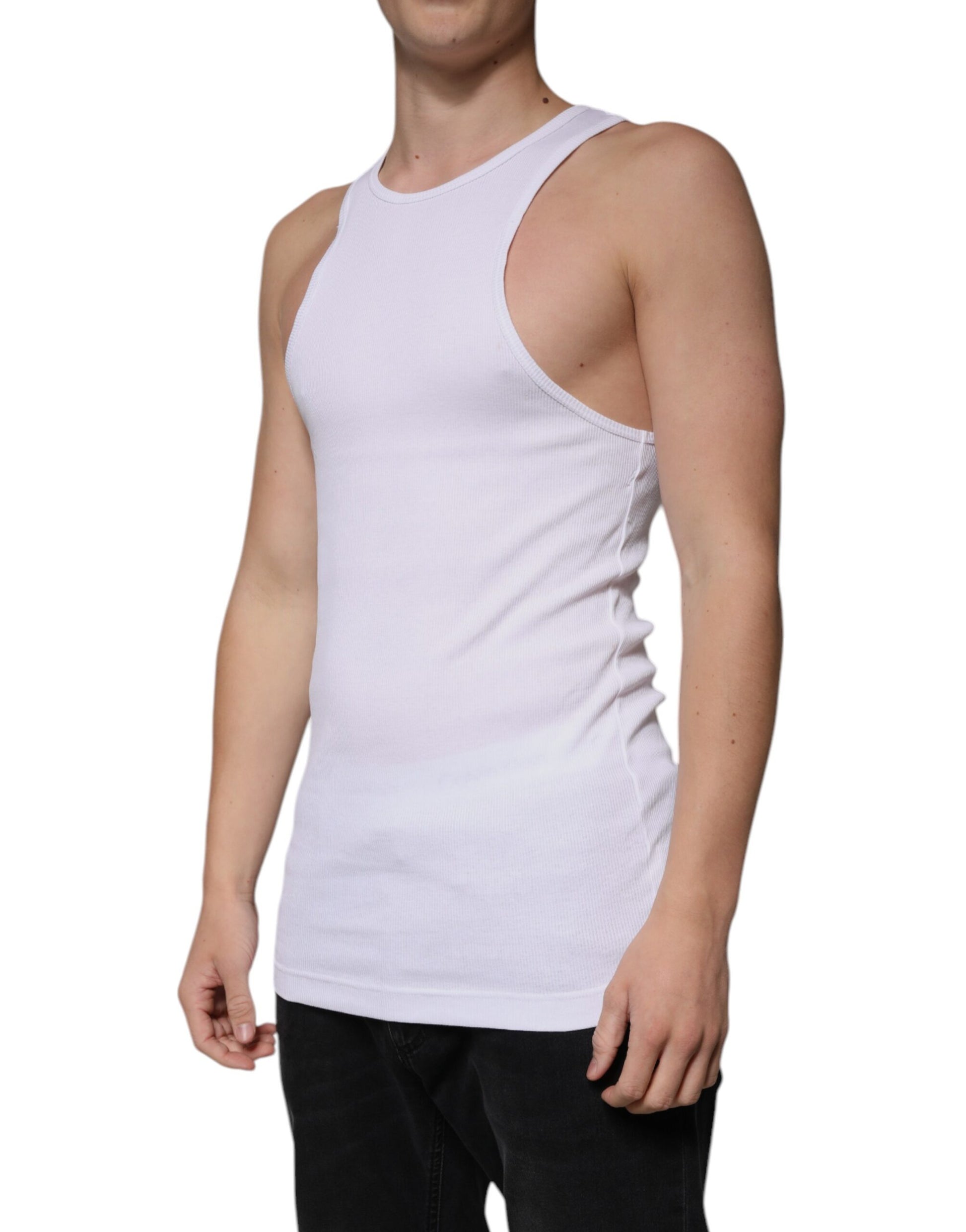 Man wearing white tank top