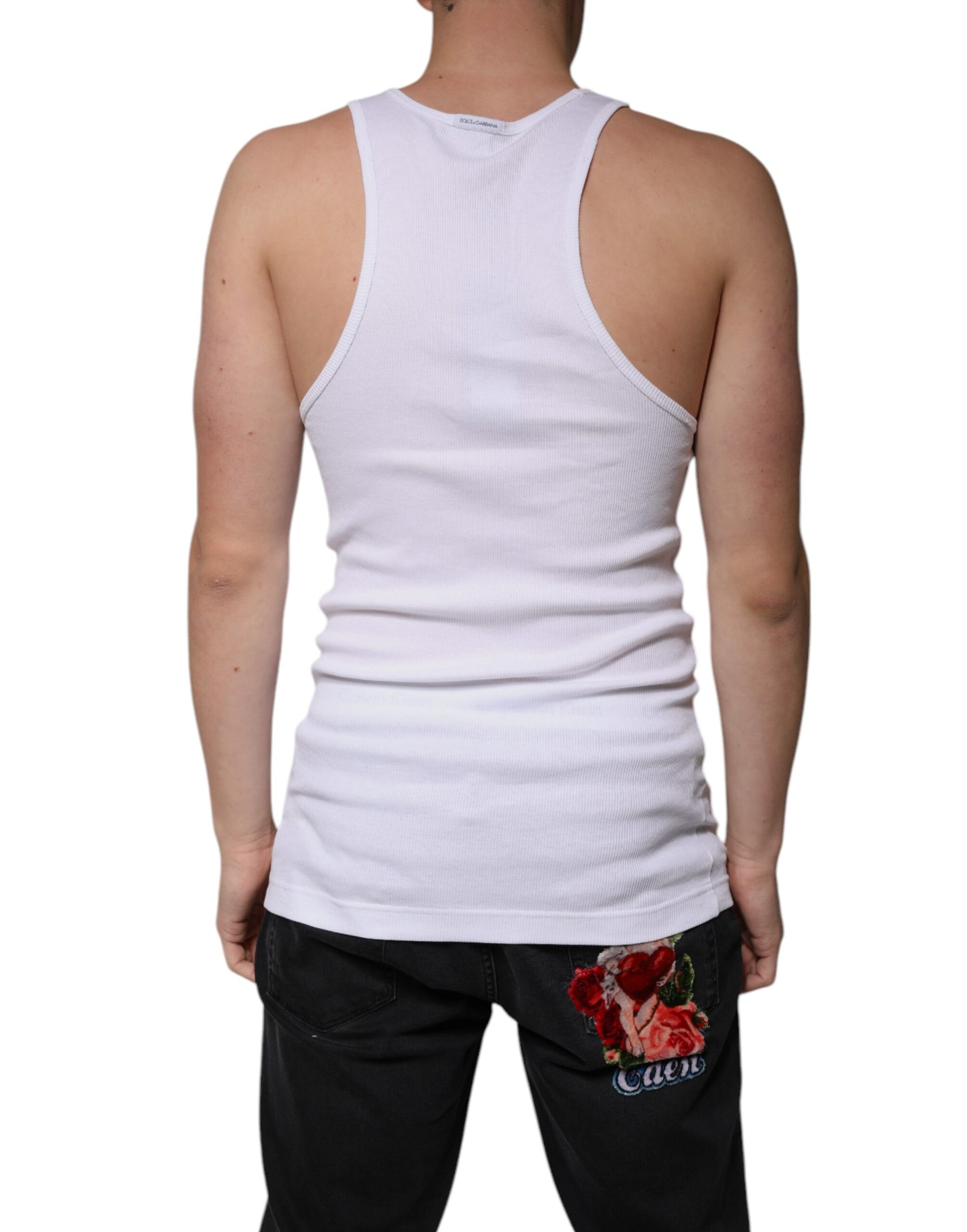 White tank top on a person's back