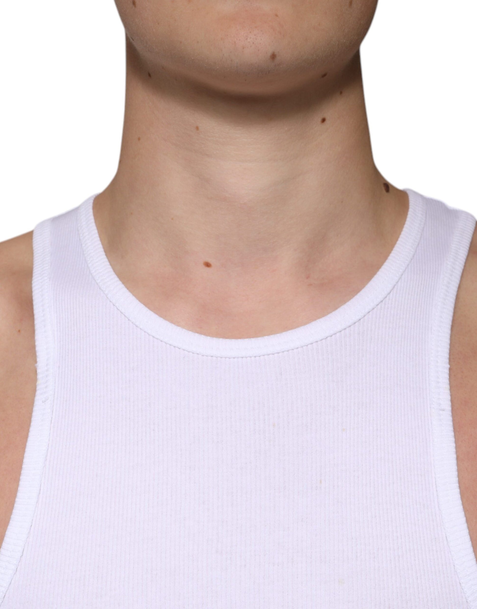 White tank top on man's neck