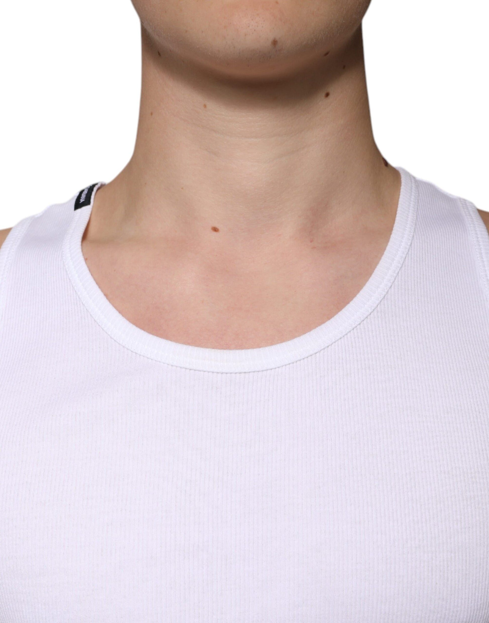 White tank top on man's neck