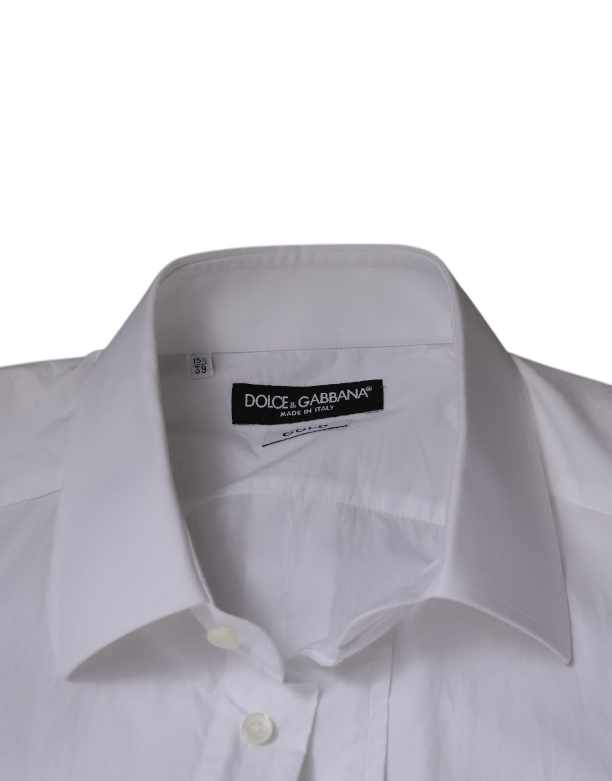 White cotton dress shirt with gold label, slim fit, from Dolce & Gabbana