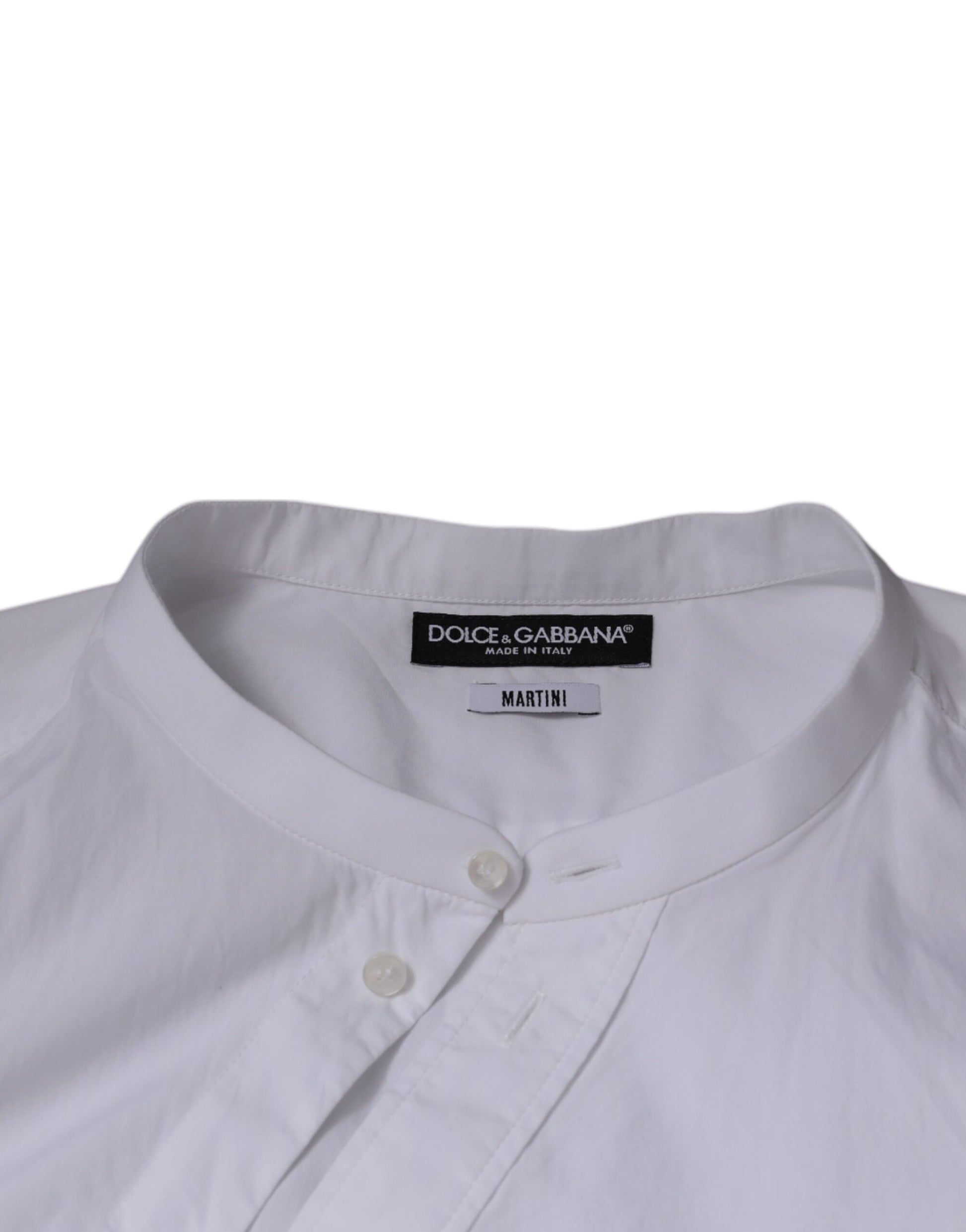 A white cotton dress shirt with a collar and buttons, from the brand Dolce & Gabbana