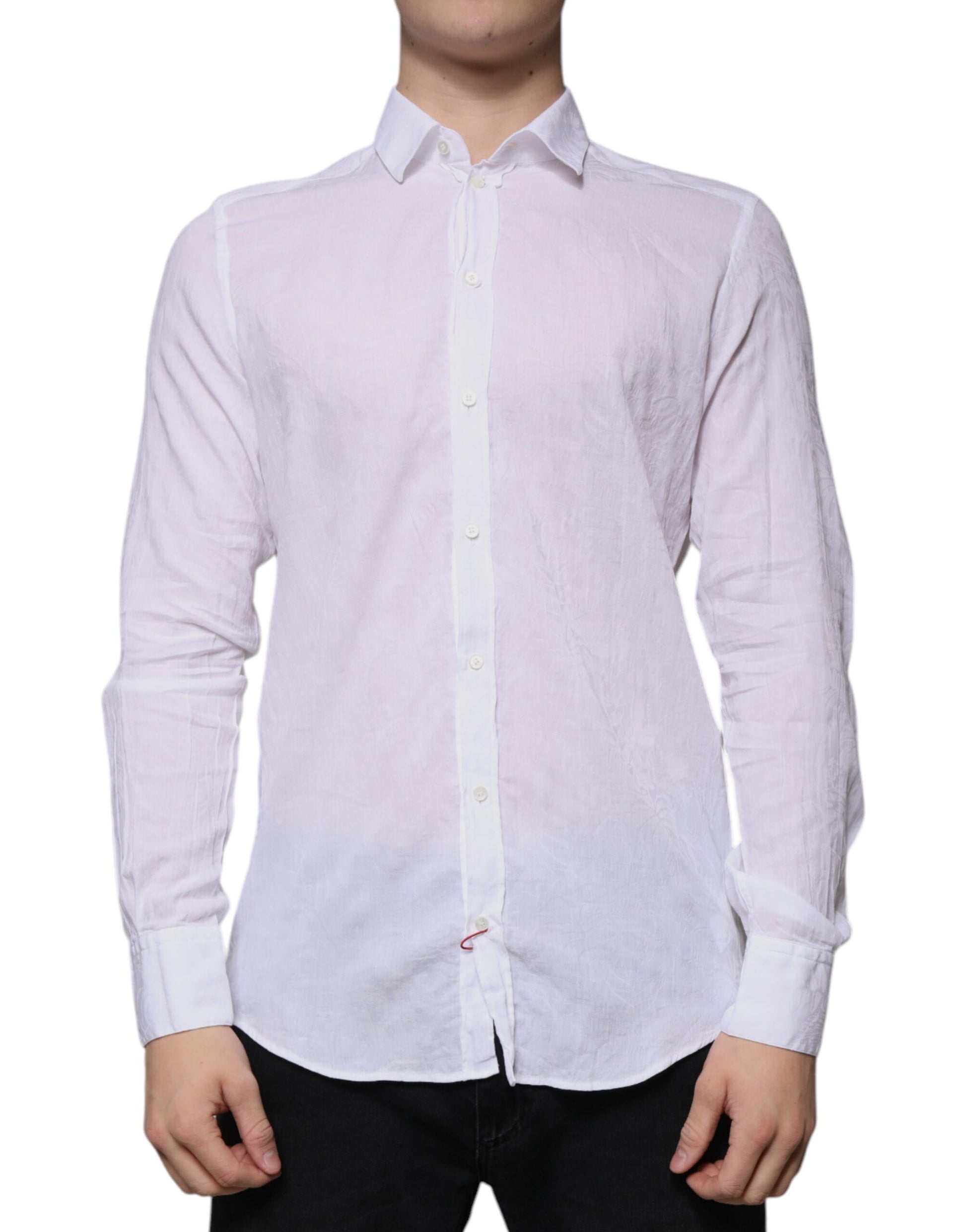 A mannequin wearing a white cotton slim fit men's formal dress shirt
