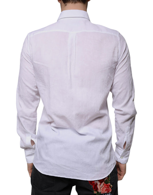 A white cotton slim fit men's formal dress shirt with a back view