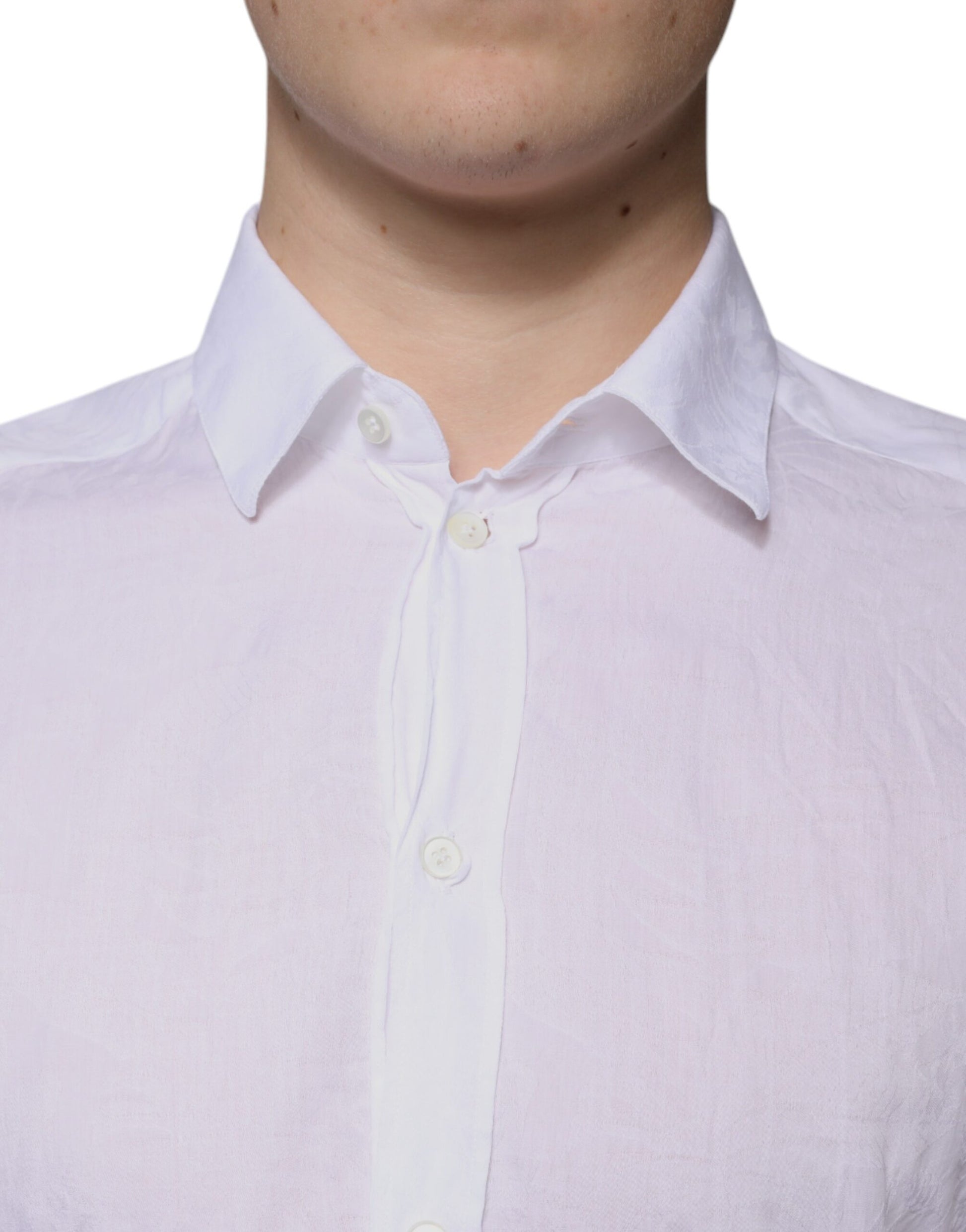 A mannequin wearing a white cotton slim fit men's formal dress shirt