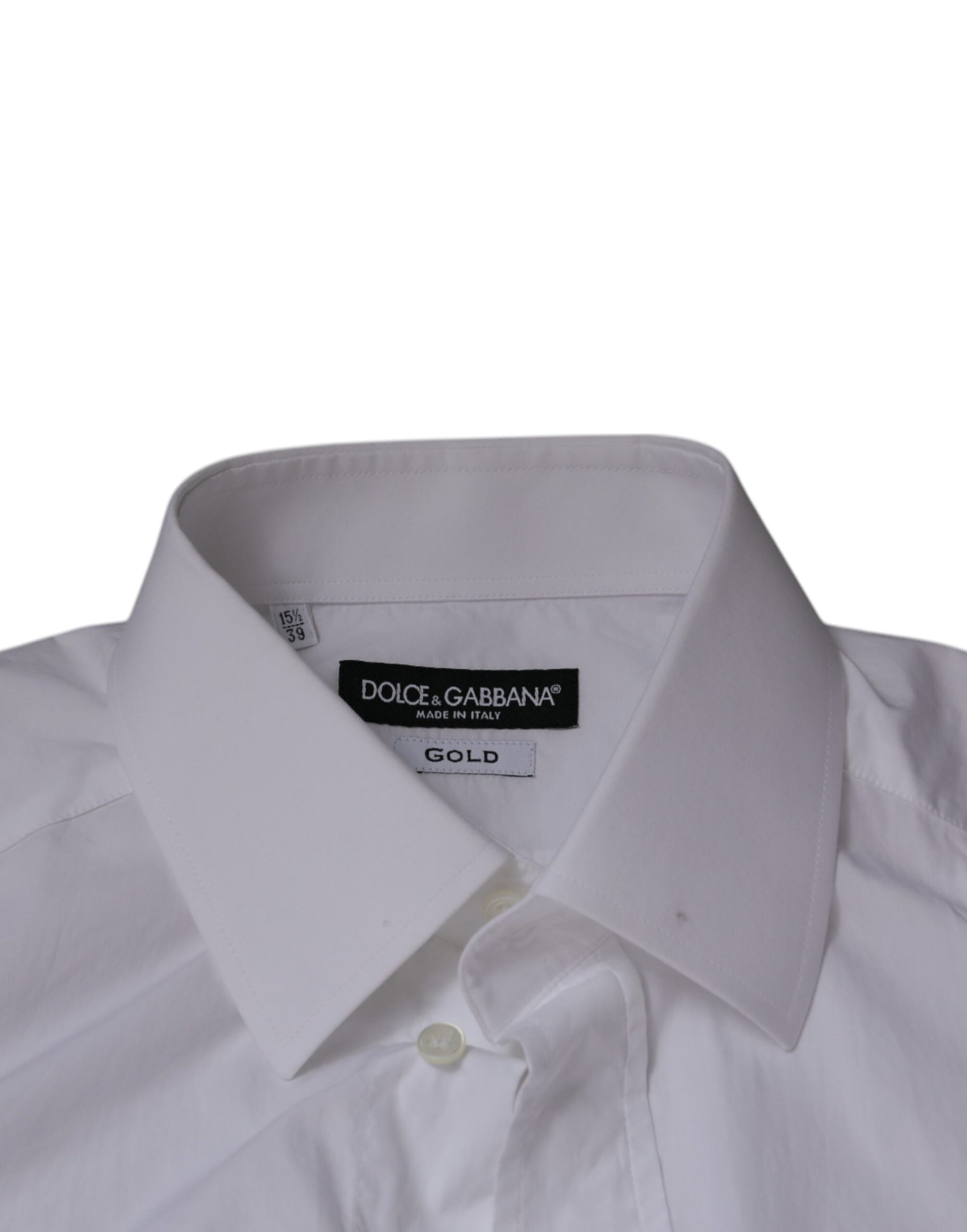 White cotton slim fit men's dress shirt with gold label