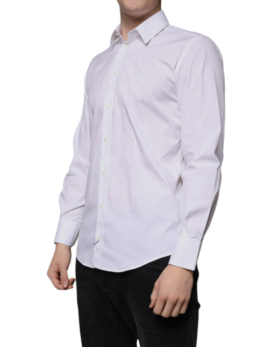 A mannequin wearing a white cotton slim fit men's dress shirt