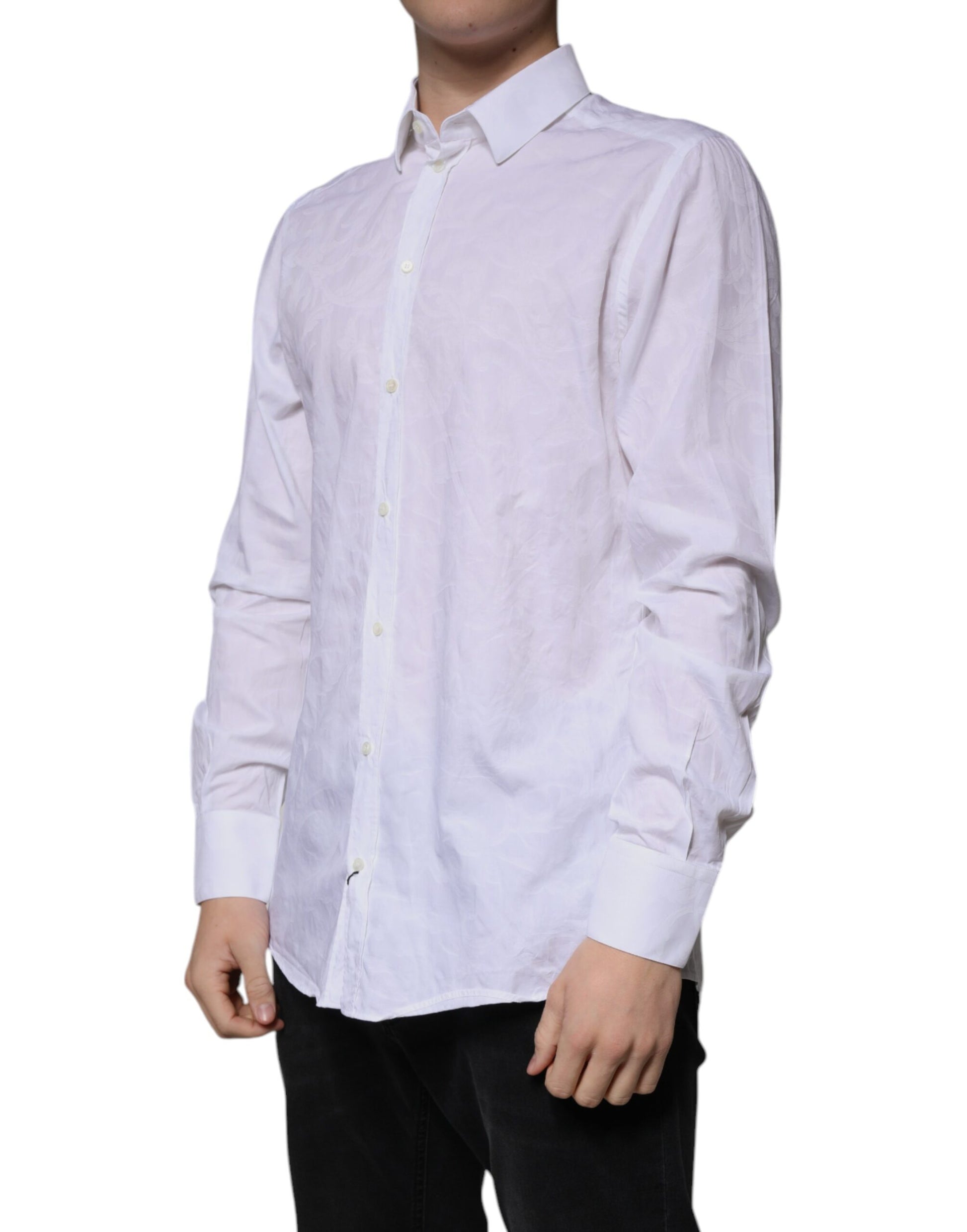 A white cotton dress shirt with a slim fit for men by Dolce & Gabbana