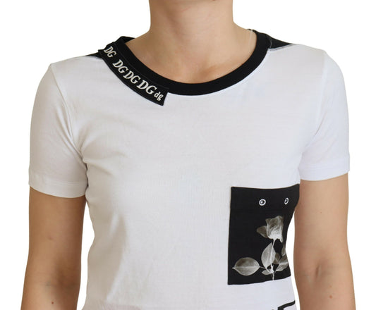 White short sleeve t-shirt with black pocket detail