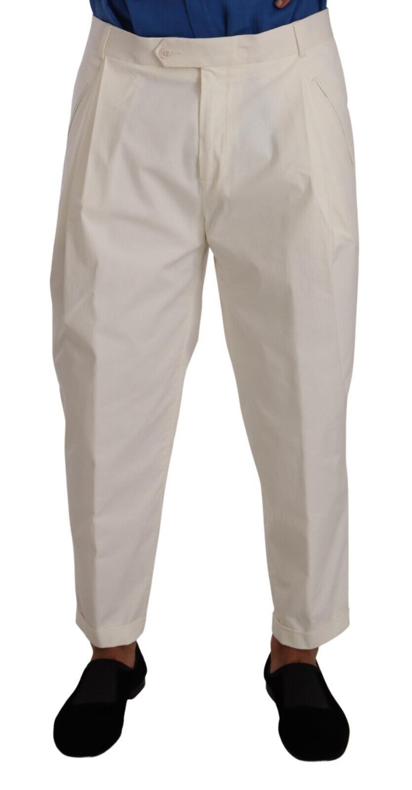 White pants with black shoes