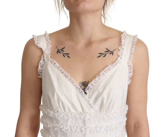 White cotton tiered long maxi dress with lace detailing and shoulder tattoos