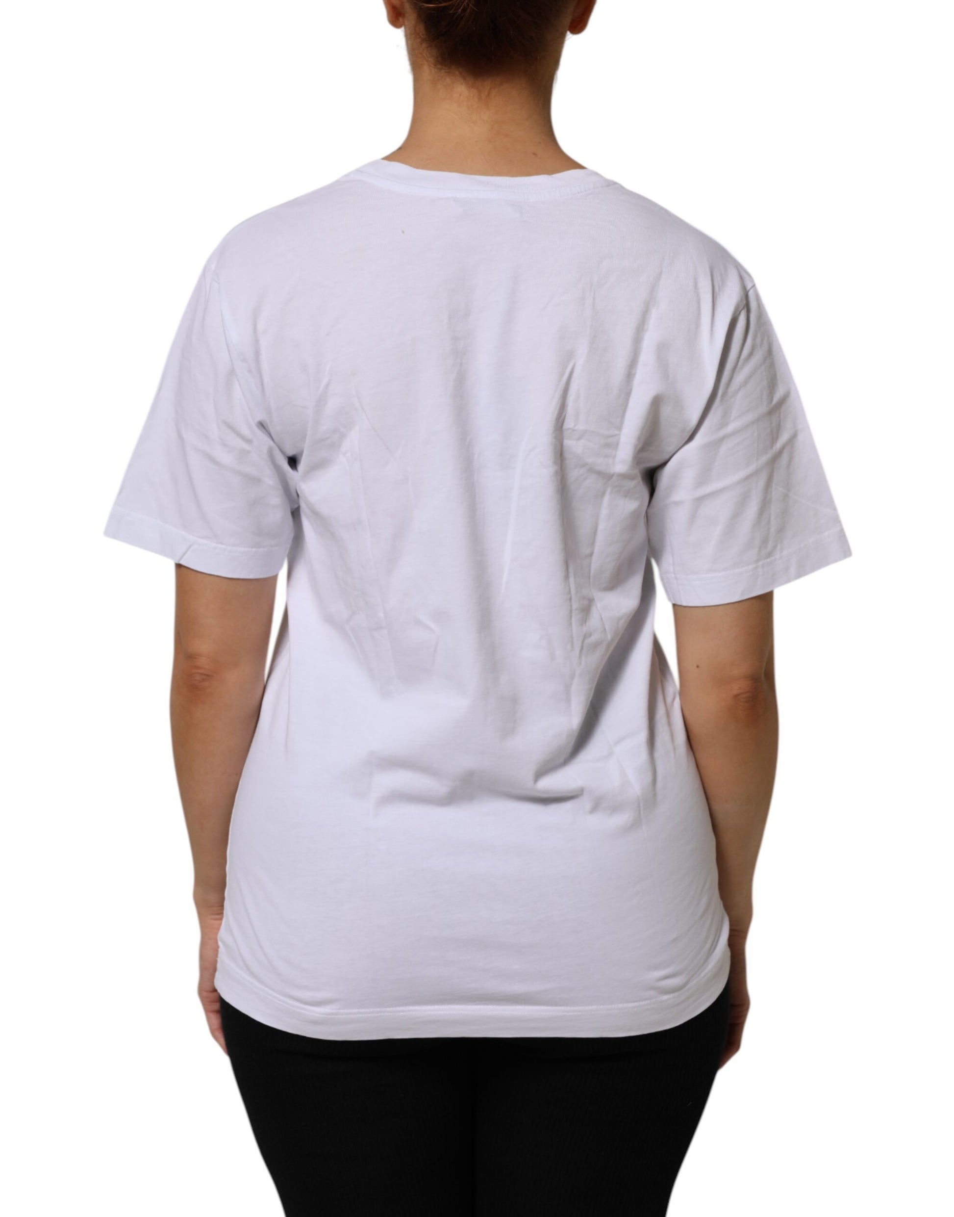 White t-shirt on a person's back