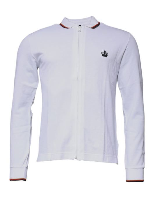 White long sleeve sweater with red stripe on collar