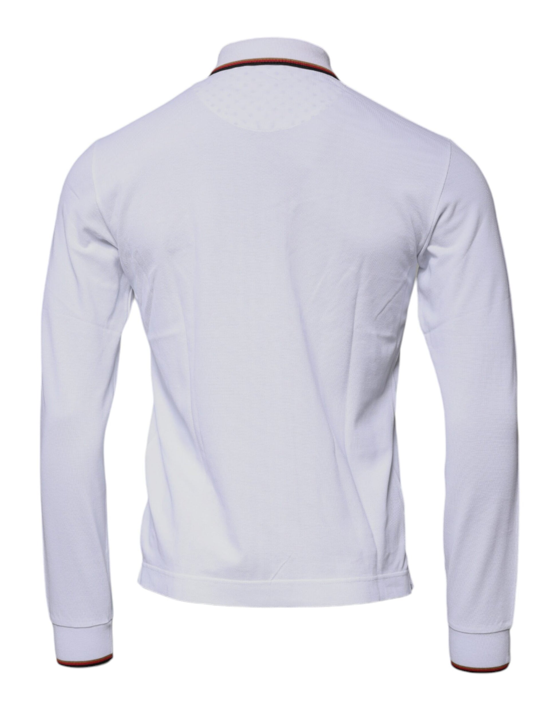 White long sleeve sweater with red stripe on shoulders