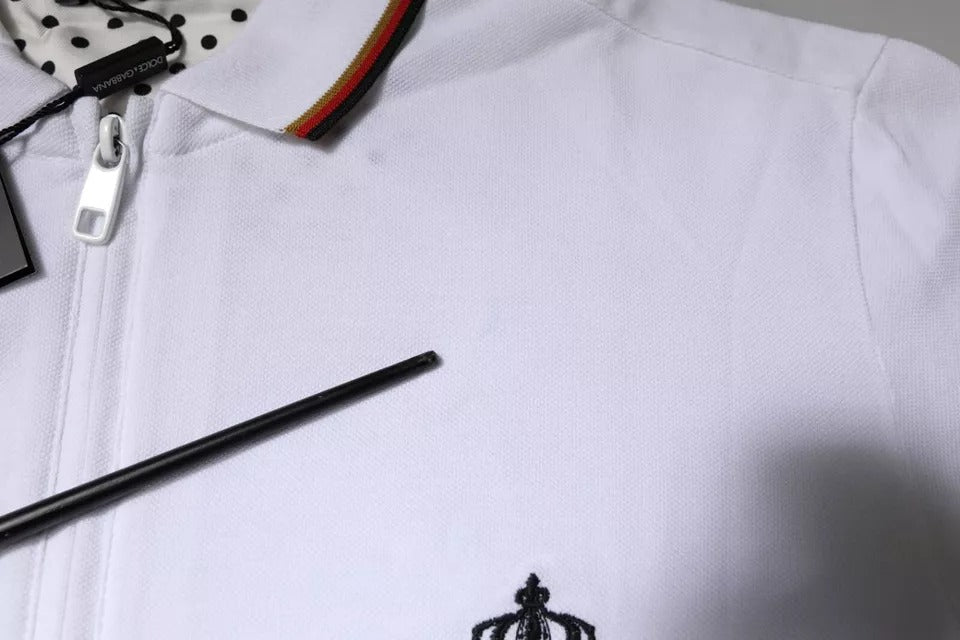White polo shirt with red stripe on collar
