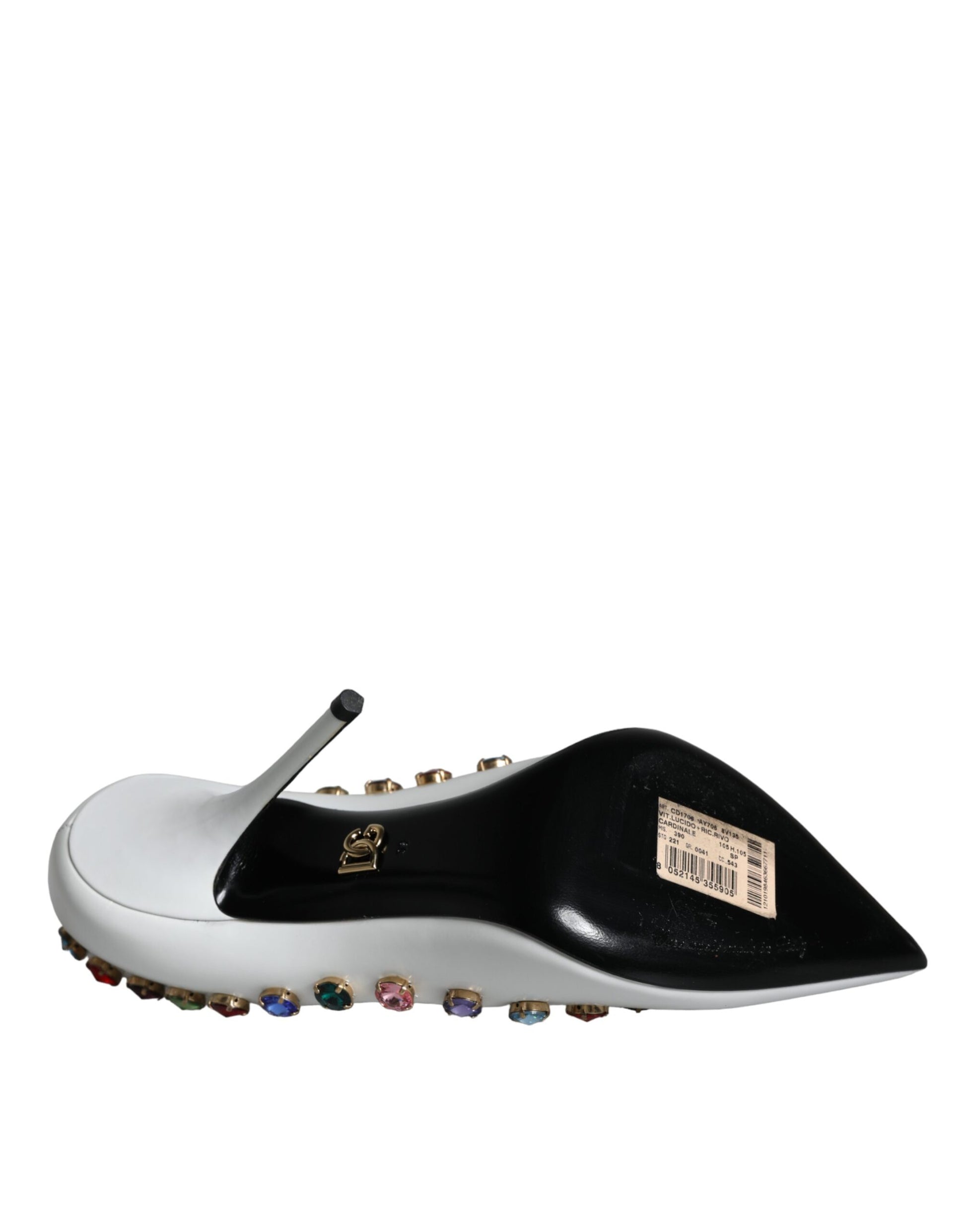 Black and white shoe with rhinestones on top