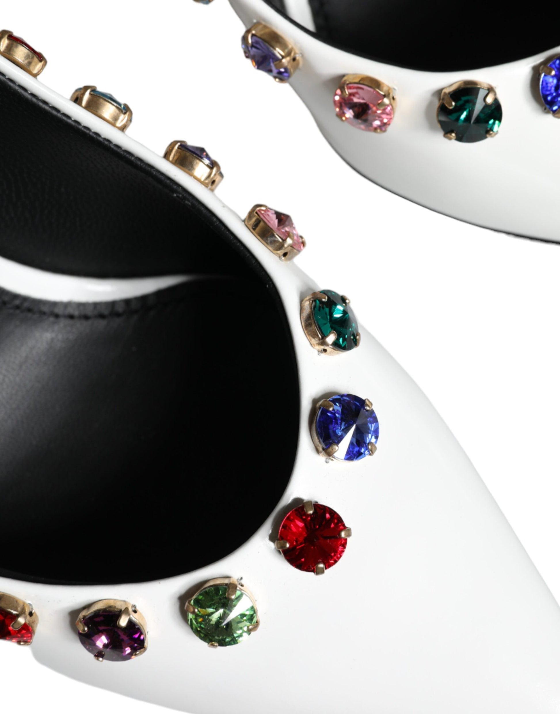High heel shoes with colorful gemstones on toe