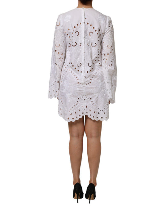 White cut out A-line sheath mini dress with lace detailing