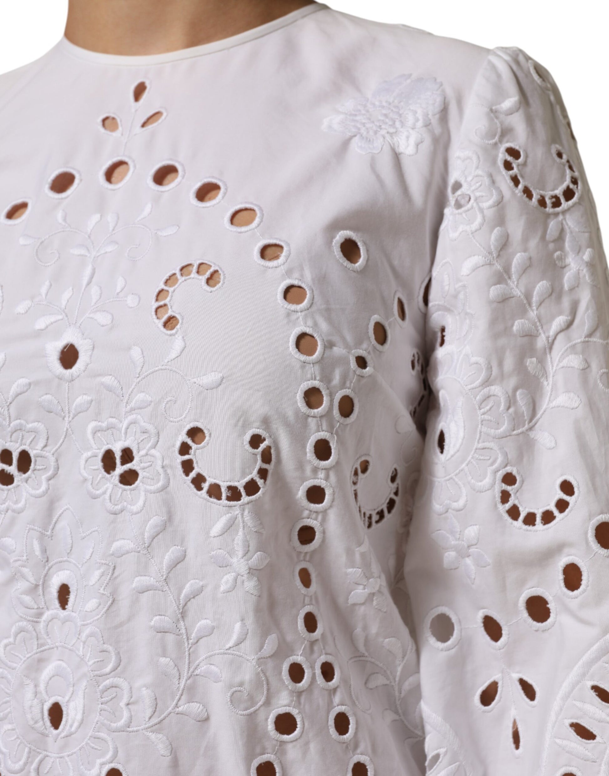 White cut out A-line sheath mini dress with lace detailing
