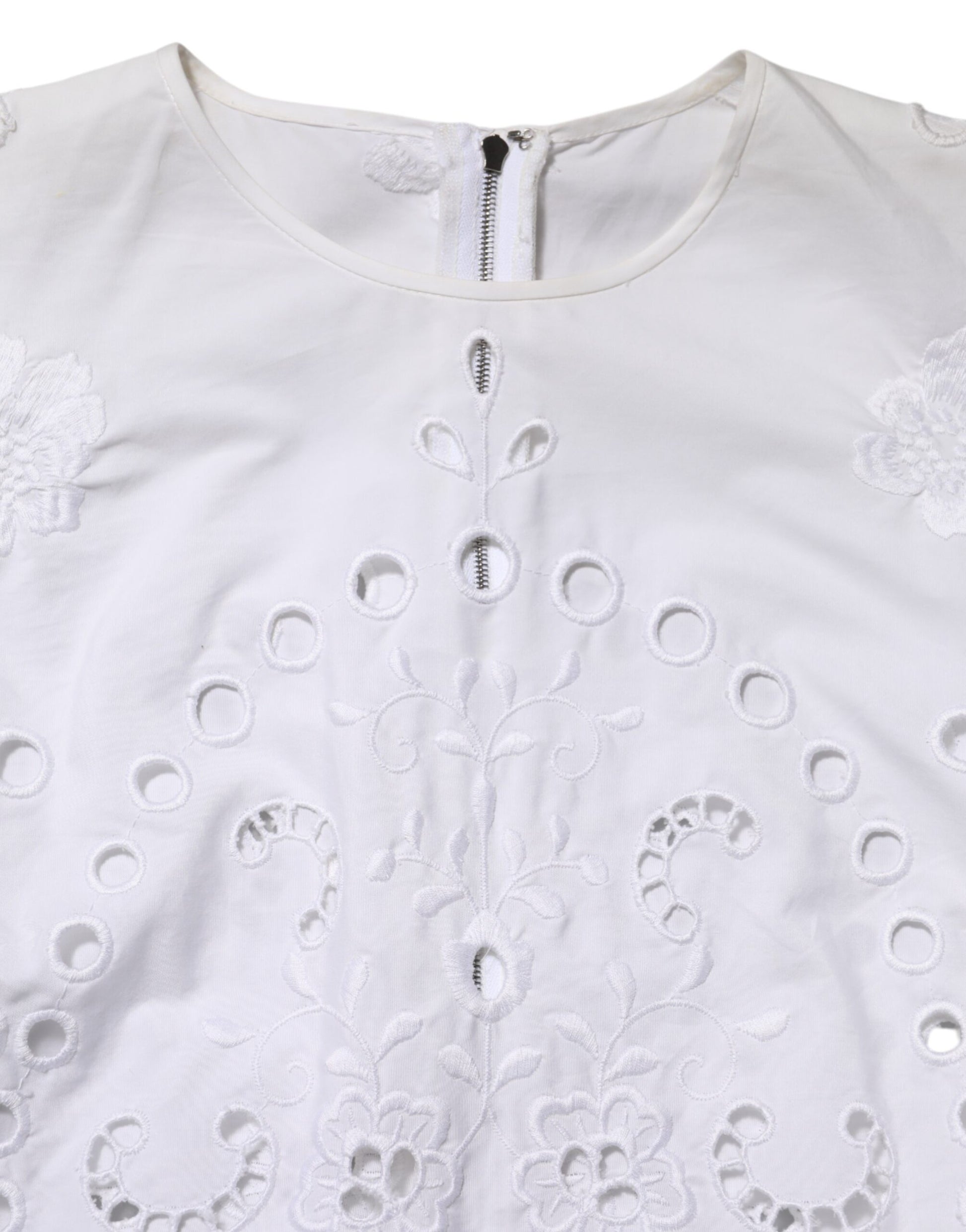 White cut out A-line sheath mini dress with lace detailing