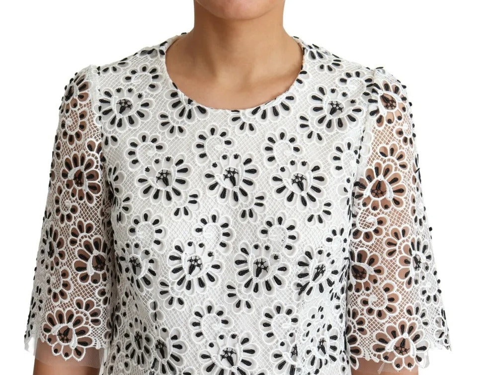 White cutout design polyester midi dress with lace detailing