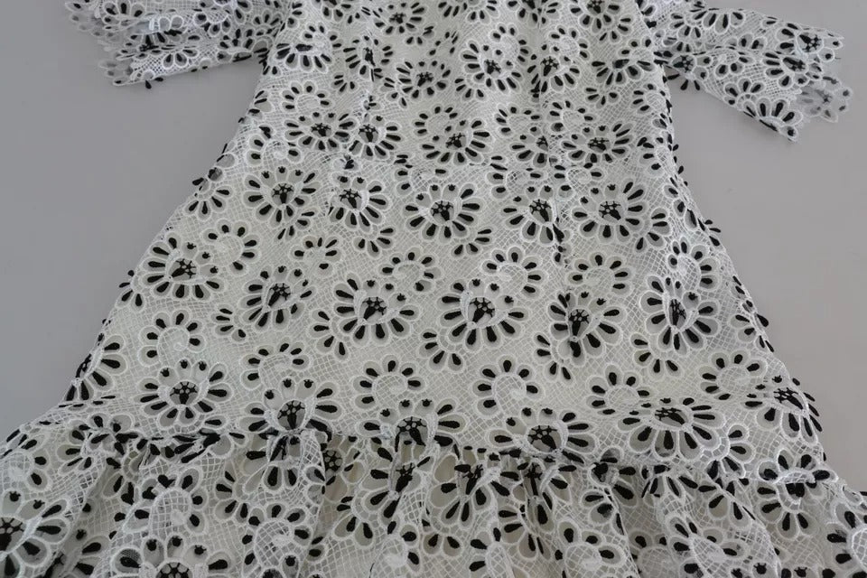 White cutout design polyester midi dress with lace detailing