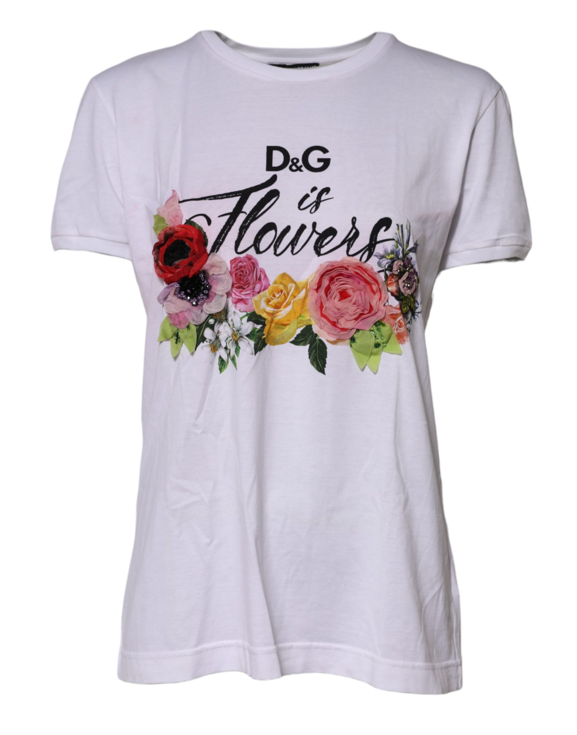 White t-shirt with floral print on front