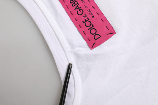 White t-shirt with pink label