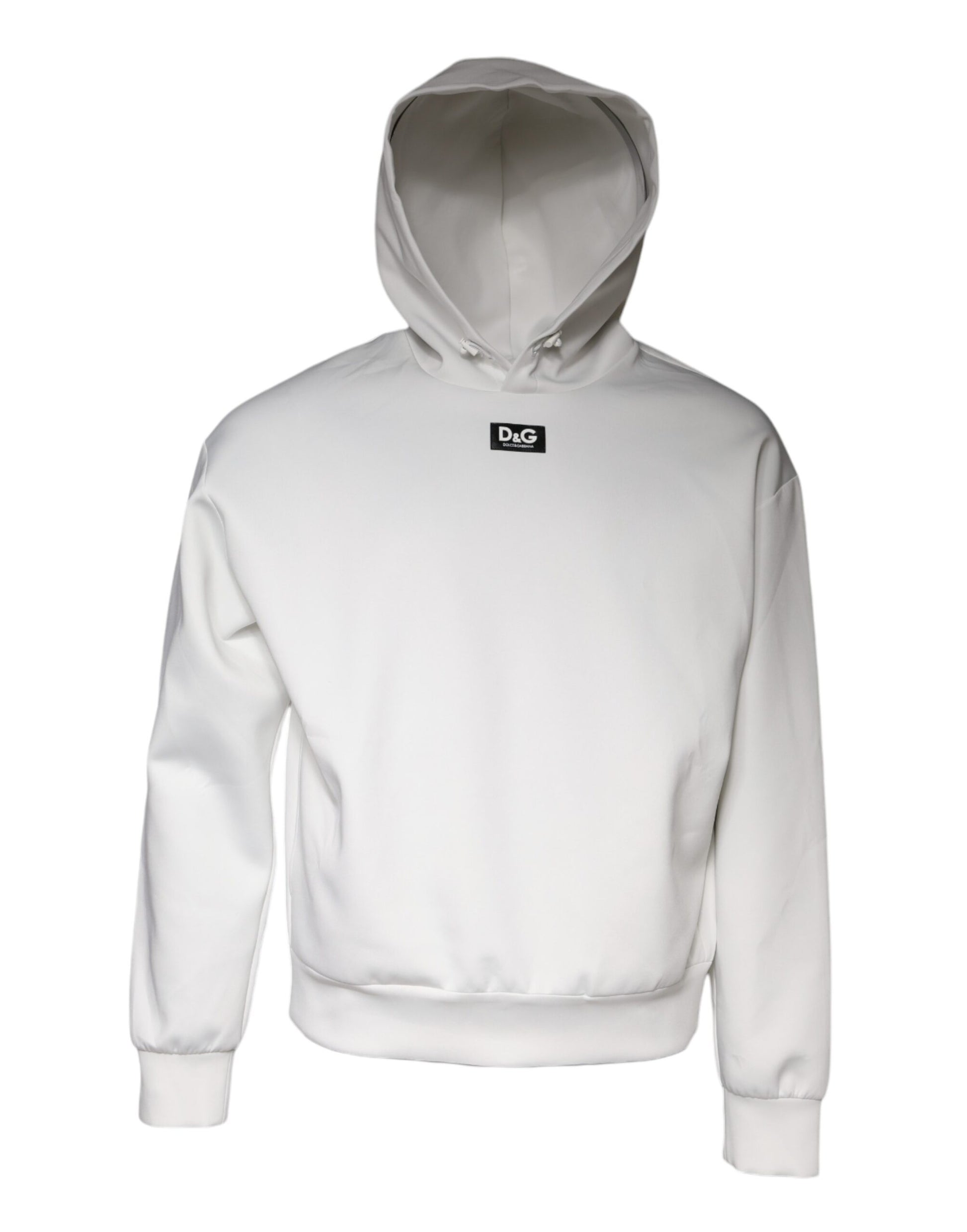White hoodie with black stripes on sleeves