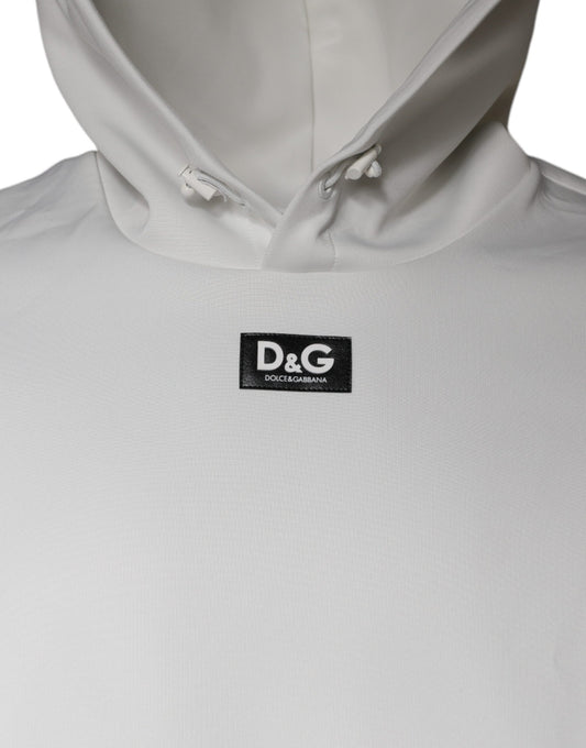 White hoodie with black logo on front