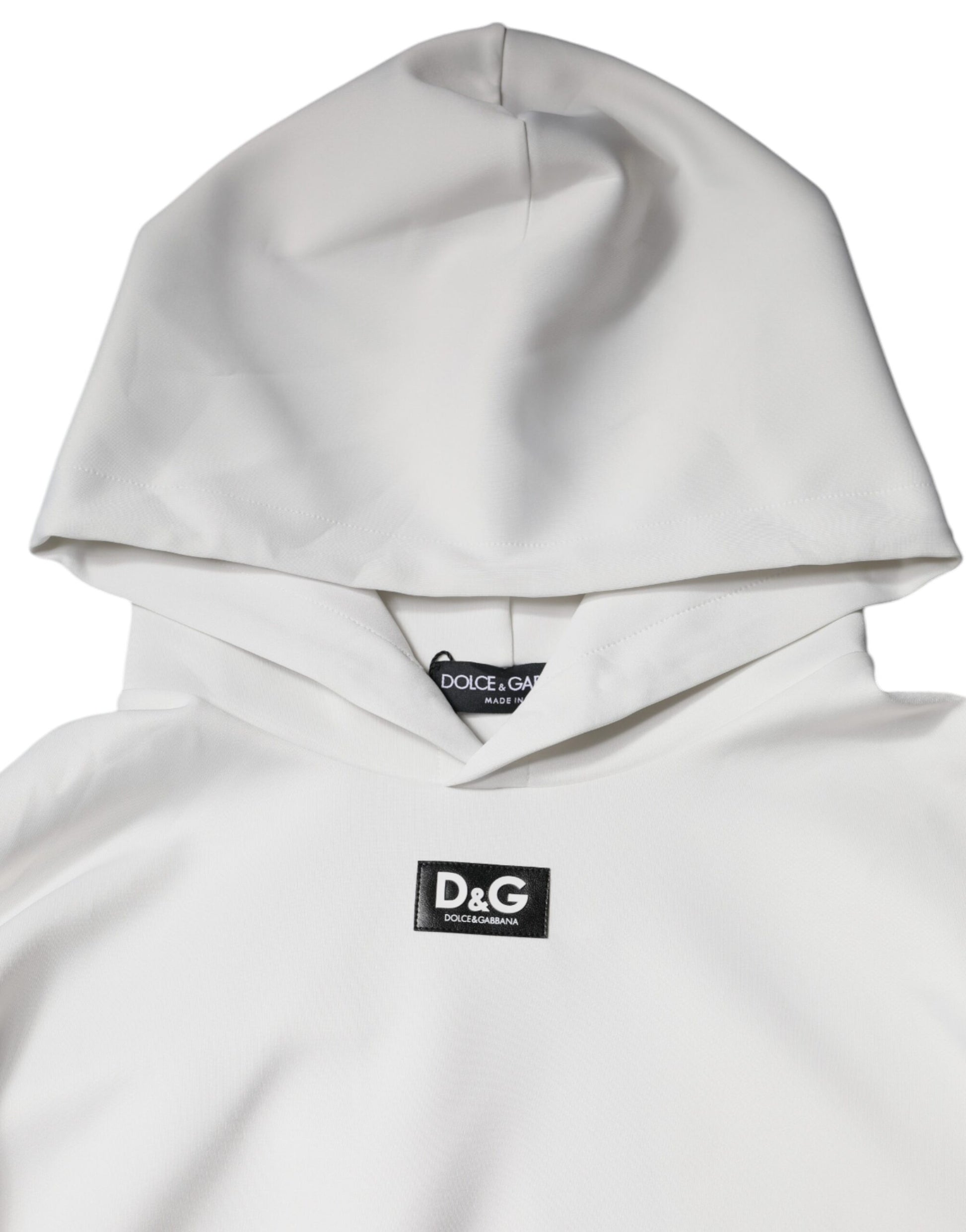White hoodie with black logo on front