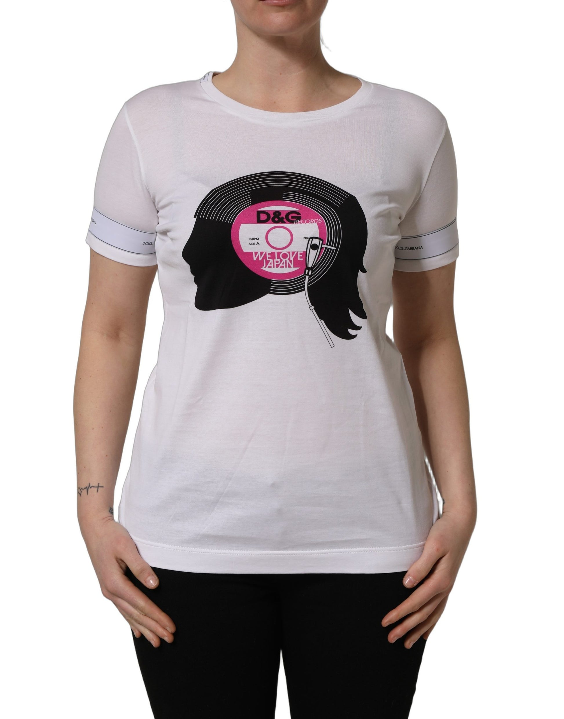 A white t-shirt with a graphic print of a face and text