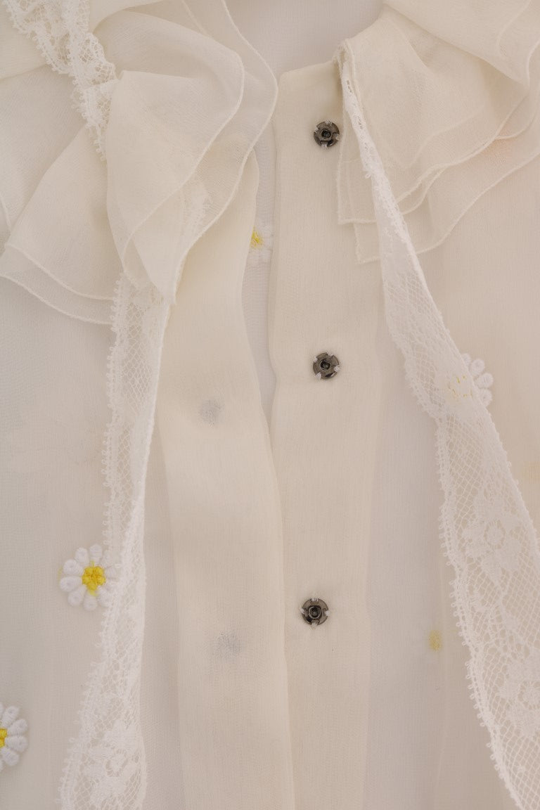 Vintage lace blouse with buttons and floral embroidery