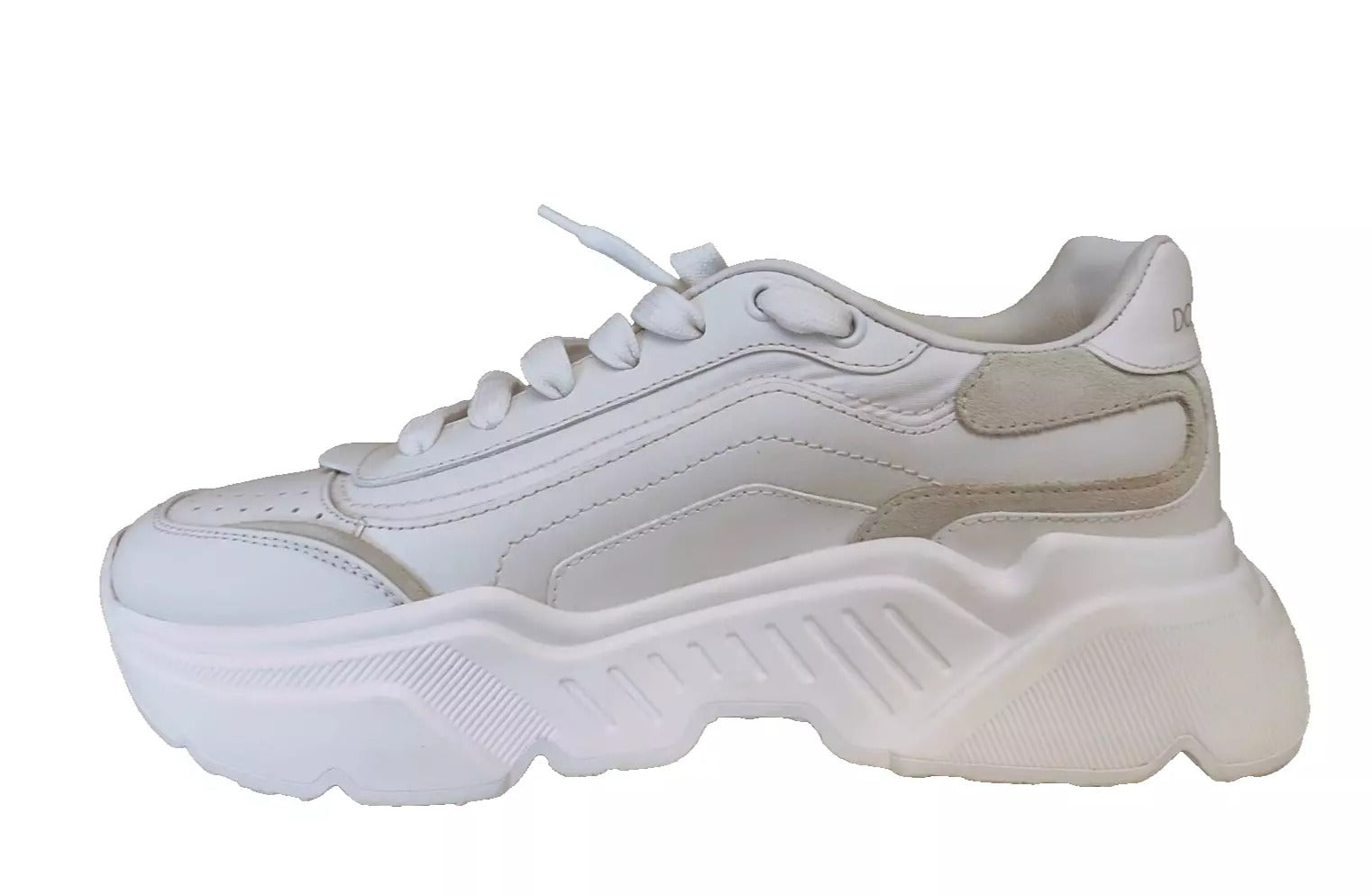 White sneaker with laces and a logo on the side