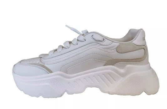White sneaker with laces and a logo on the side